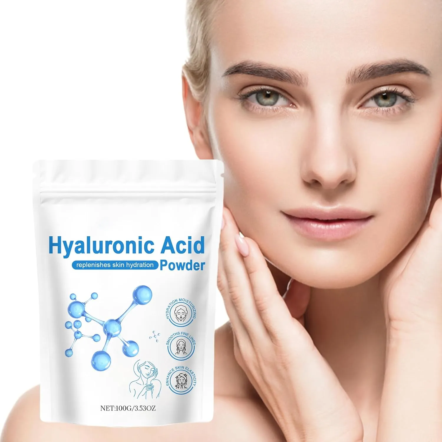 Hyaluronic Acid Powder for Skin Care, Hyaluronic Acid Serum, Water Soluble, Skin Hydration and Moisture Support, Wake Nature Perfection