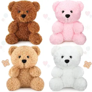 HyDren 4 Packs Cute Bear Stuffed Animals 8 Inch Small Plush Bear Toys Soft Cute Doll Gift for Birthday Wedding Baby Shower Favors Gender Reveal Party Centerpieces(Pink, Brown, Apricot, White)