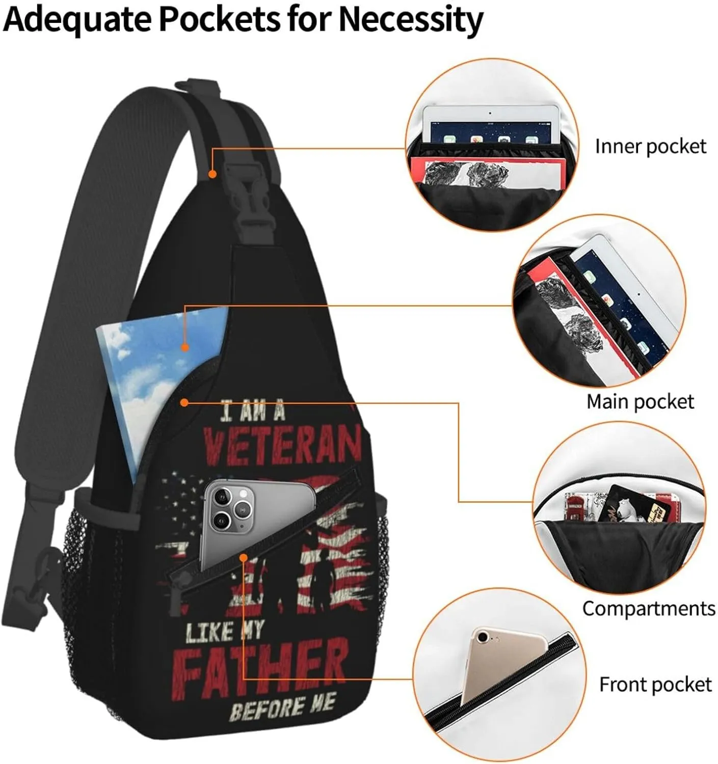 I Am A Veteran My Oath Of Enlistment Sling Bag Adjustable Crossbody Bag Casual Chest Bags Travel Shoulder Backpack
