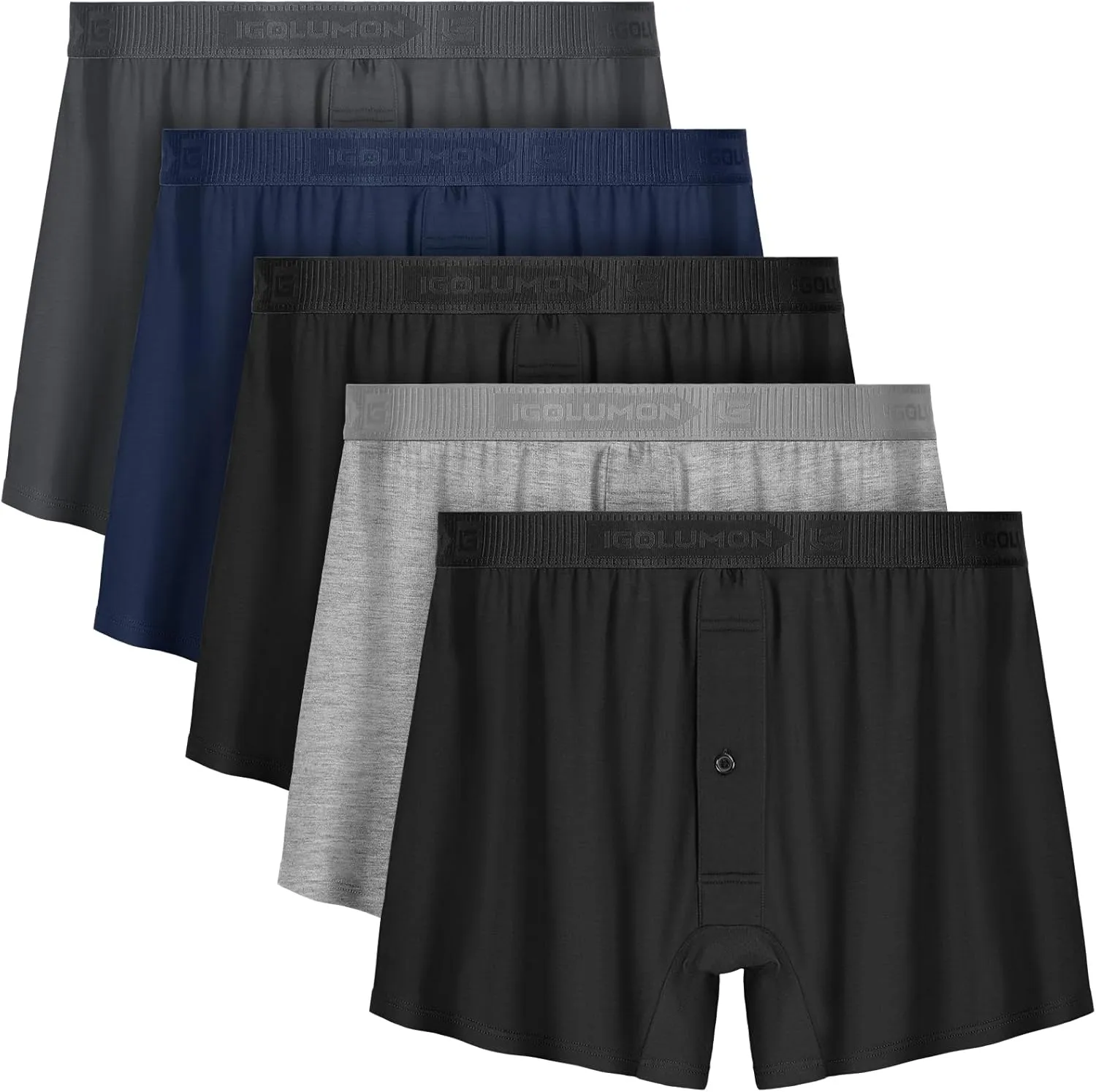 IGOLUMON Mens Underwear Boxer Shorts 5 Pack Bamboo Rayon Boxers for Men Classic Relaxed Fit Boxer Shorts with Button Fly