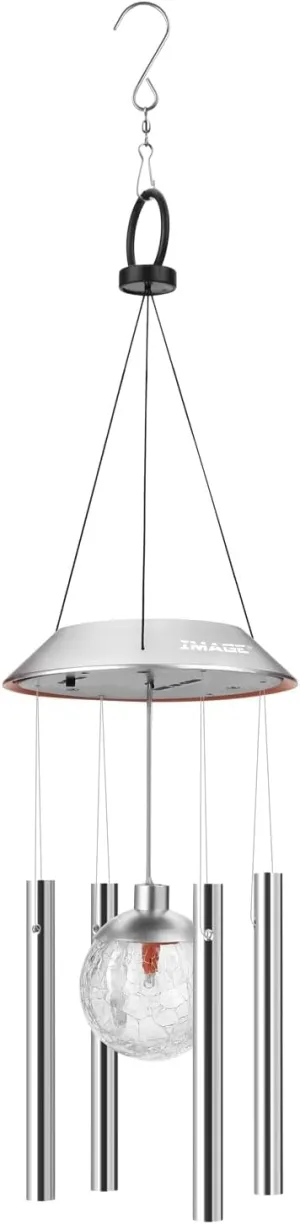 IMAGE Solar Wind Chime Outdoor Hanging Lights Crackle Glass Ball Wind Chimes Color Changing Lights with Metal Tube Hanging Garden Lights for Patio Yard Home Decor Gifts for Mom Women