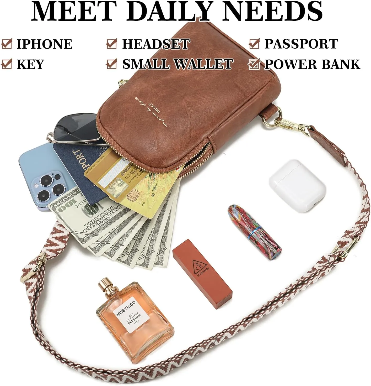 INICAT Small Crossbody Sling Bags for Women Vegan Leather Cell Phone Purse Fanny Packs for Women Men