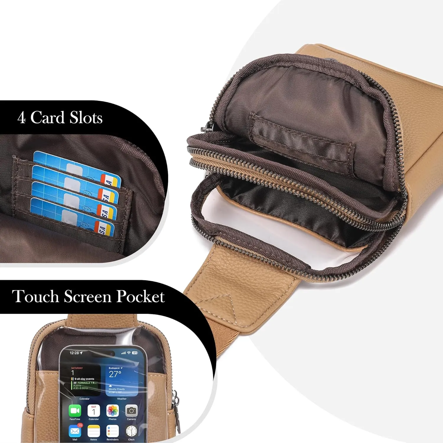 INICAT Small Crossbody Sling Bags for Women Vegan Leather Cell Phone Purse Fanny Packs for Women Men