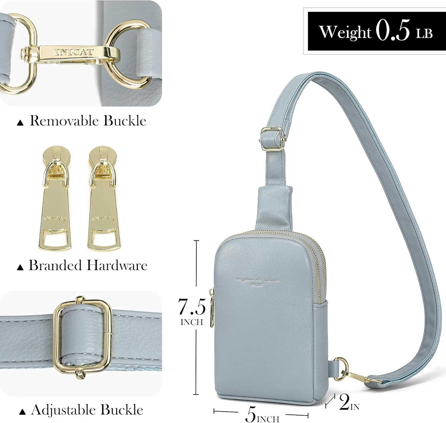 INICAT Small Crossbody Sling Bags for Women Vegan Leather Cell Phone Purse Fanny Packs for Women Men
