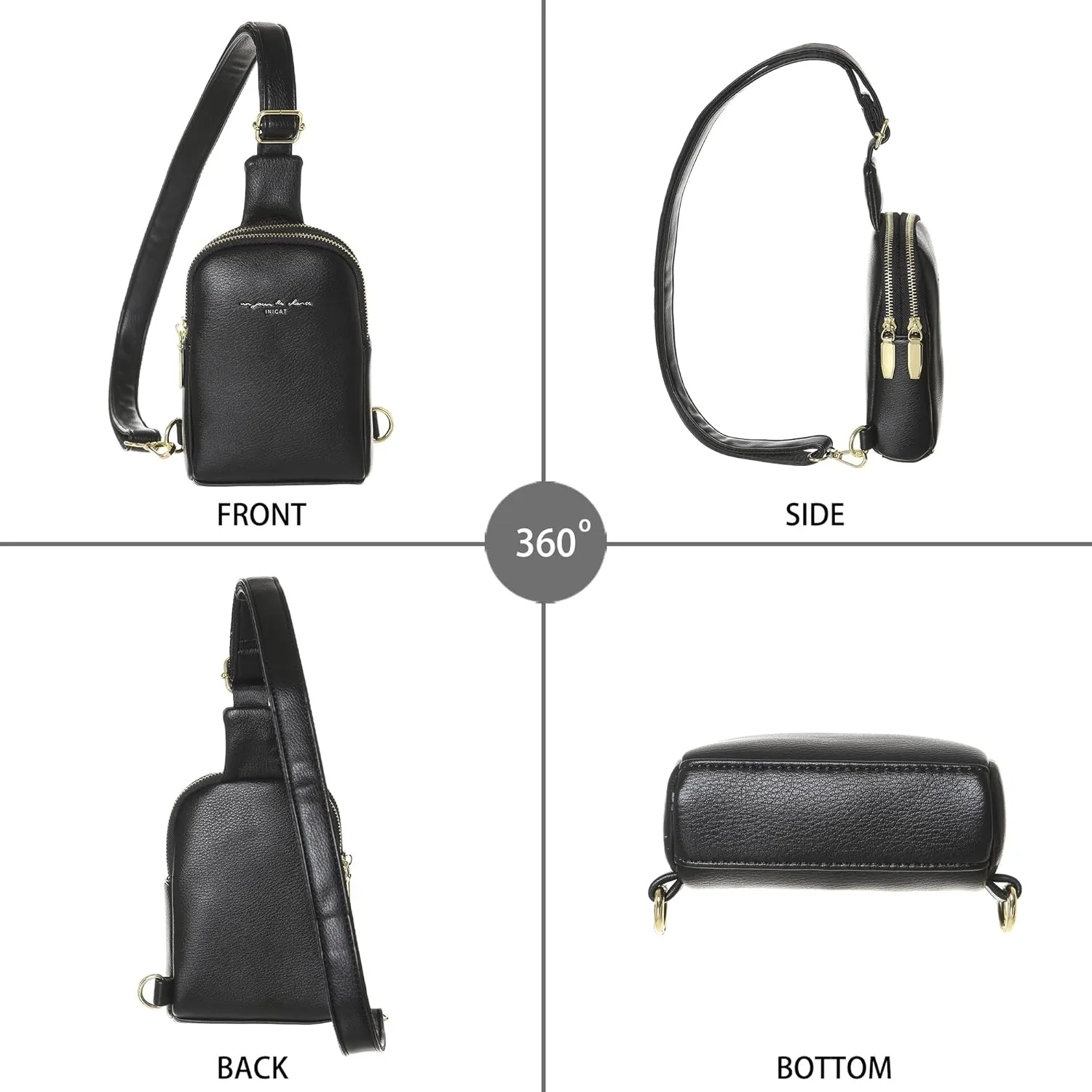 INICAT Small Crossbody Sling Bags for Women Vegan Leather Cell Phone Purse Fanny Packs for Women Men