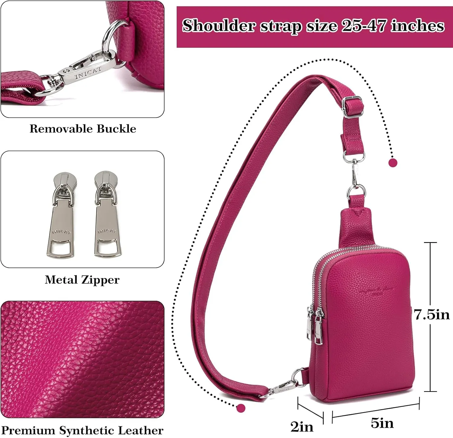 INICAT Small Crossbody Sling Bags for Women Vegan Leather Cell Phone Purse Fanny Packs for Women Men
