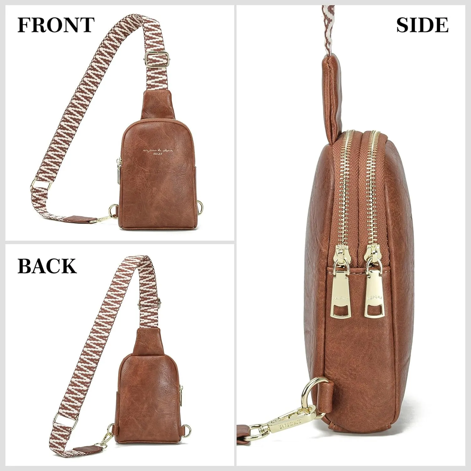 INICAT Small Crossbody Sling Bags for Women Vegan Leather Cell Phone Purse Fanny Packs for Women Men