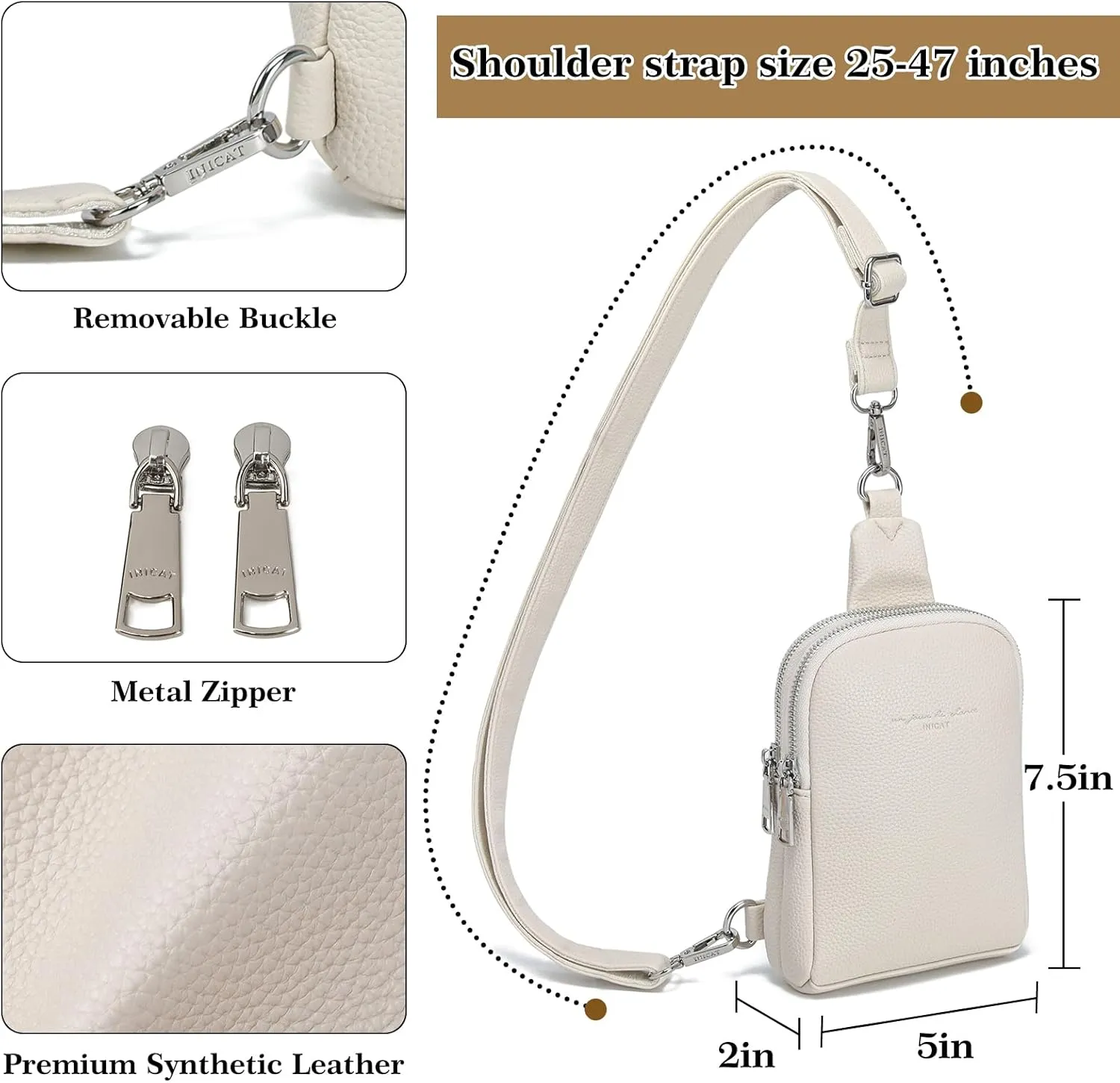 INICAT Small Crossbody Sling Bags for Women Vegan Leather Cell Phone Purse Fanny Packs for Women Men