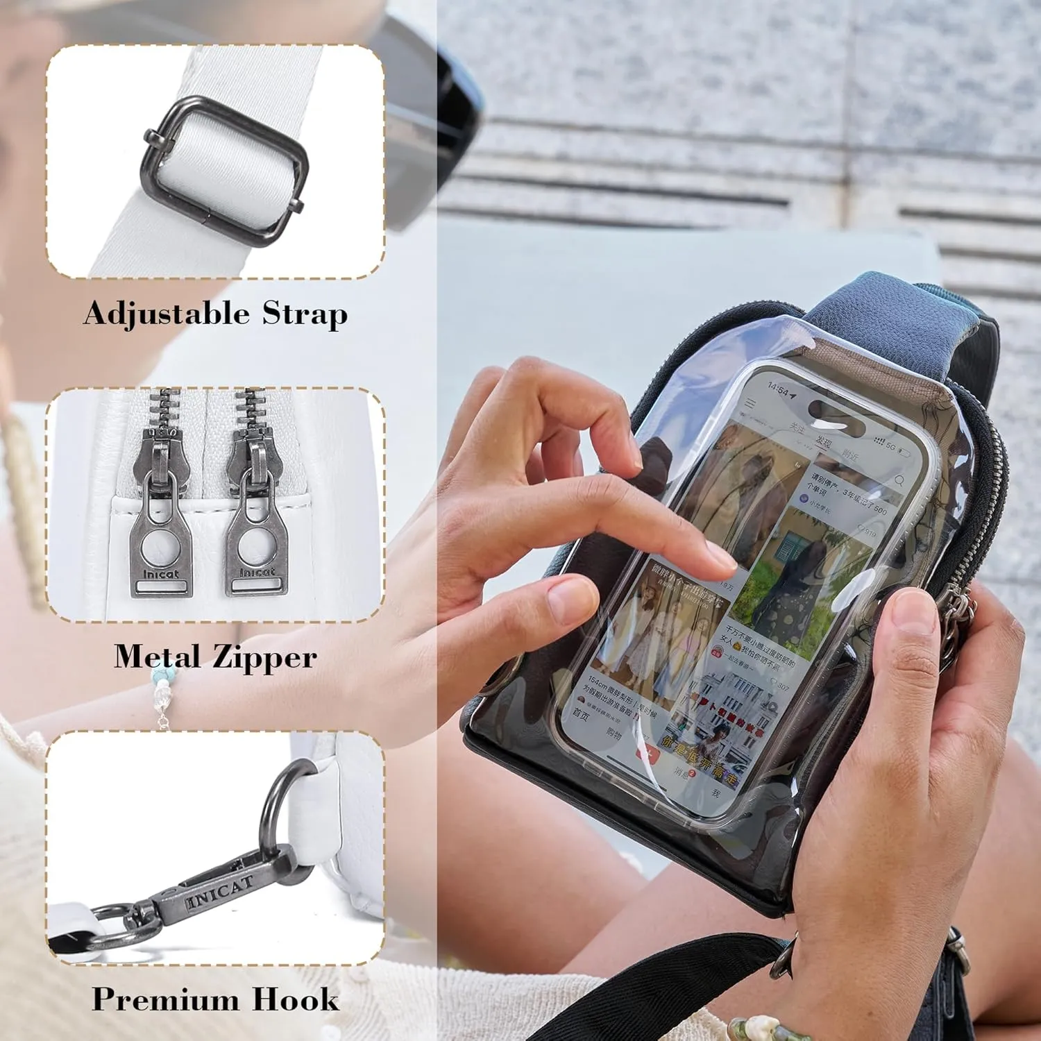 INICAT Small Crossbody Sling Bags for Women Vegan Leather Cell Phone Purse Fanny Packs for Women Men
