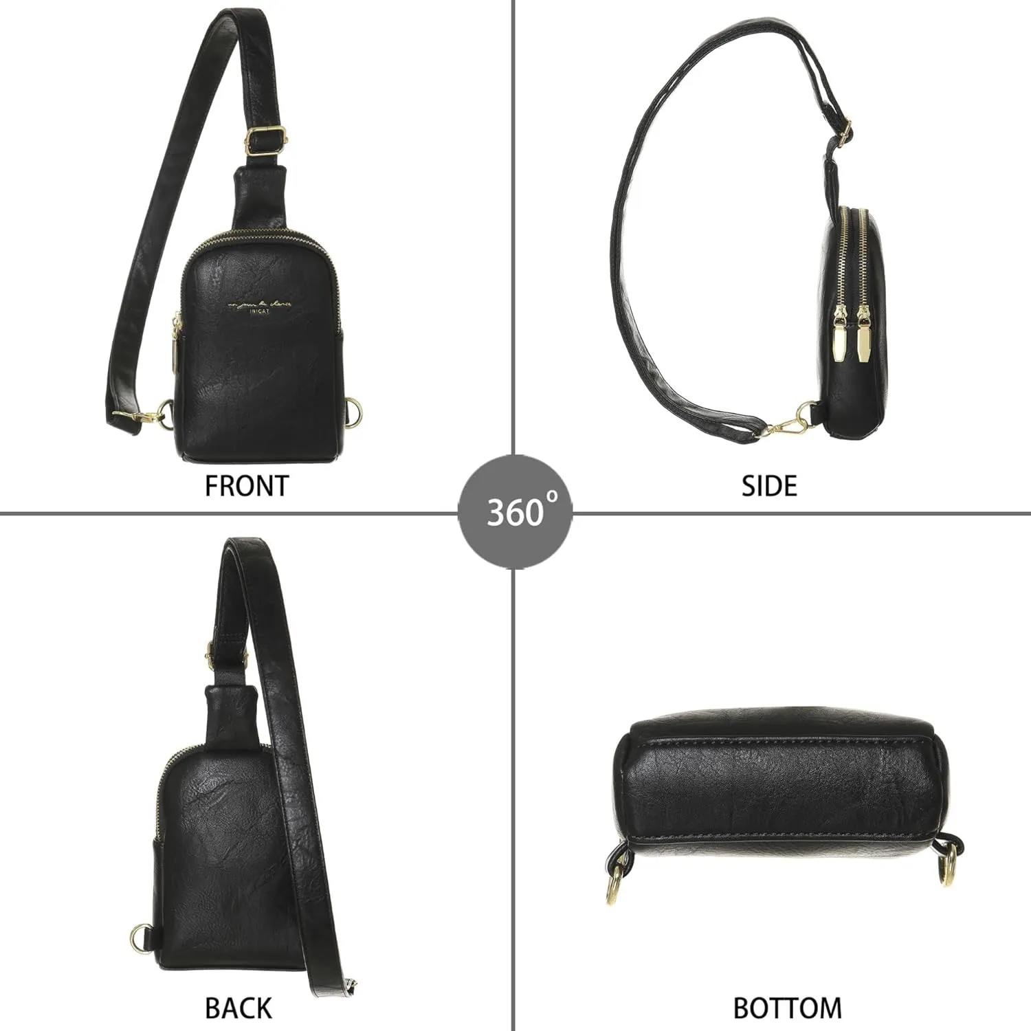 INICAT Small Crossbody Sling Bags for Women Vegan Leather Cell Phone Purse Fanny Packs for Women Men