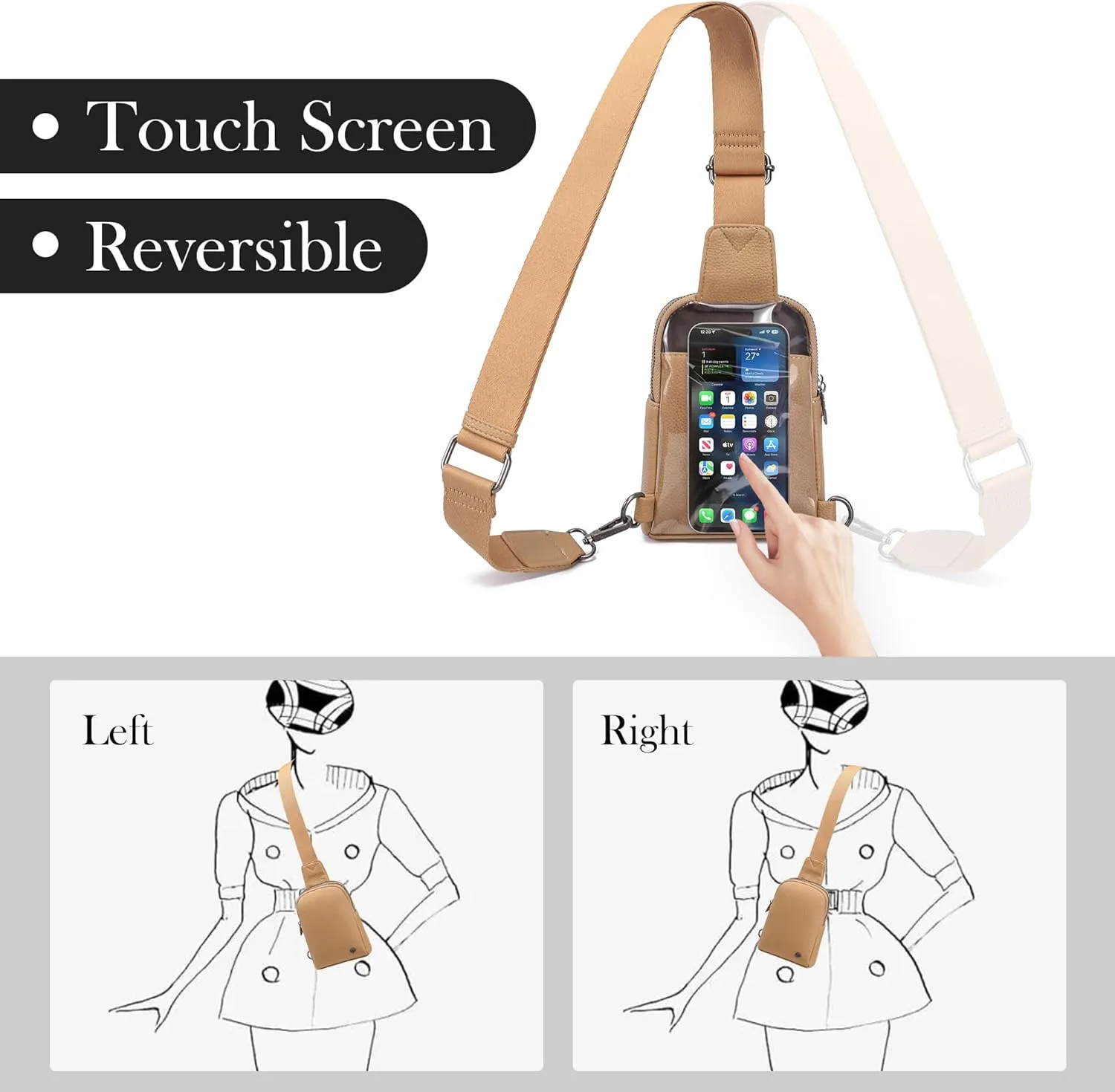 INICAT Small Crossbody Sling Bags for Women Vegan Leather Cell Phone Purse Fanny Packs for Women Men