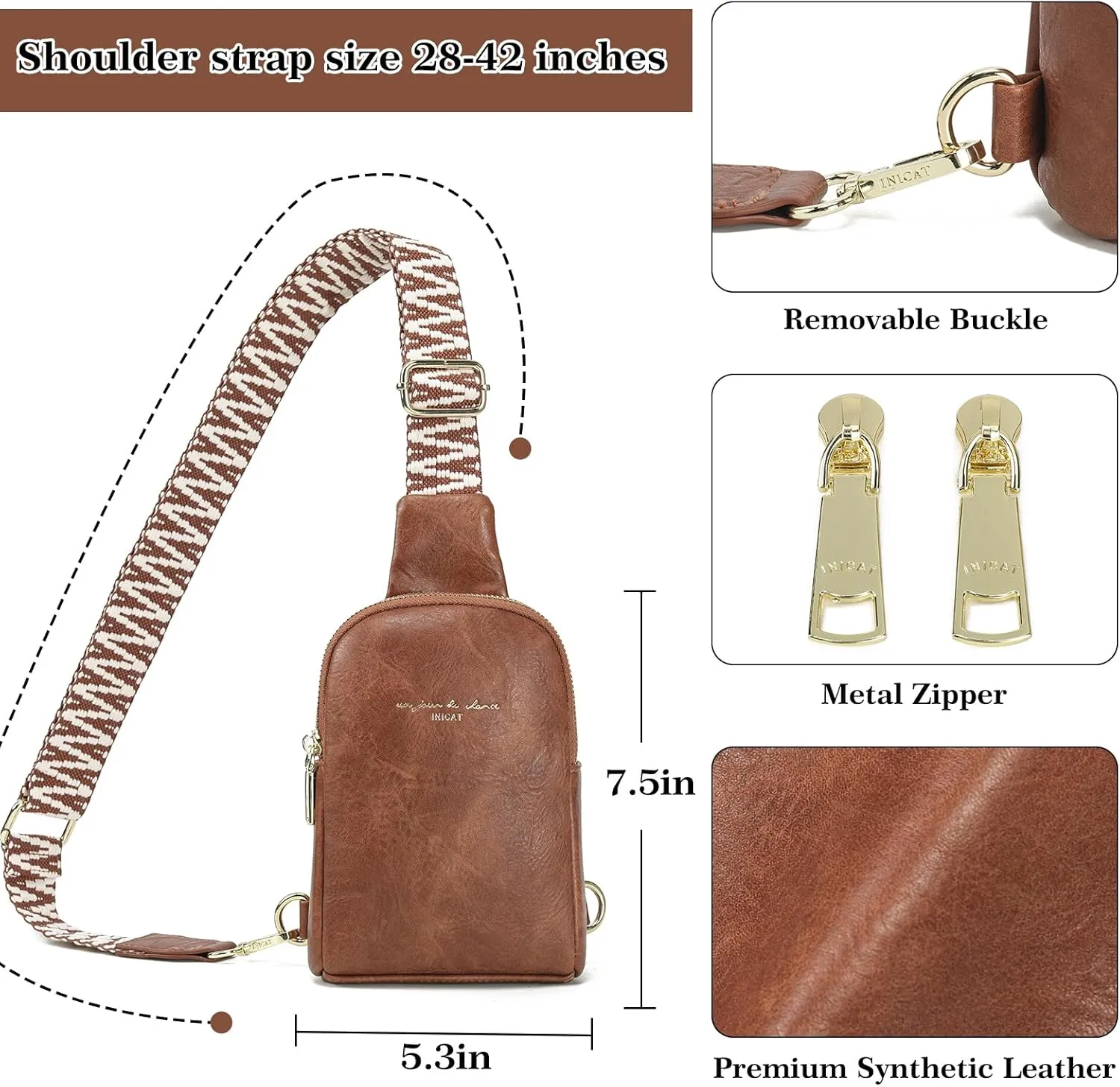 INICAT Small Crossbody Sling Bags for Women Vegan Leather Cell Phone Purse Fanny Packs for Women Men