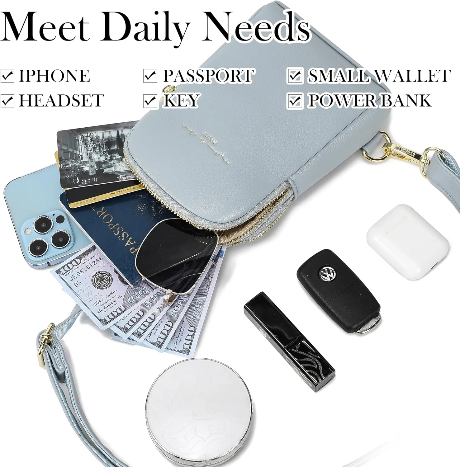 INICAT Small Crossbody Sling Bags for Women Vegan Leather Cell Phone Purse Fanny Packs for Women Men