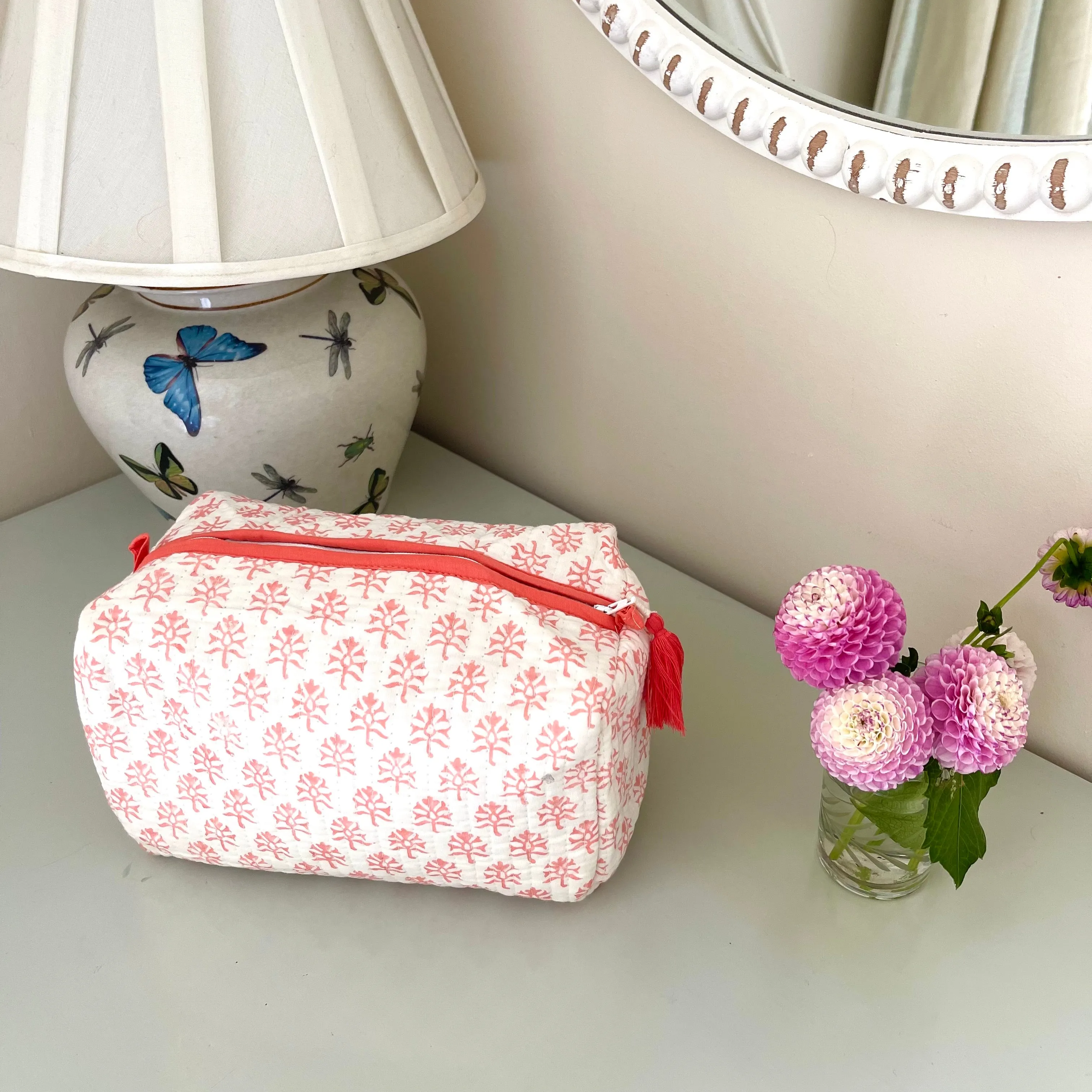 Inka Handblock Quilted Washbag - Pink