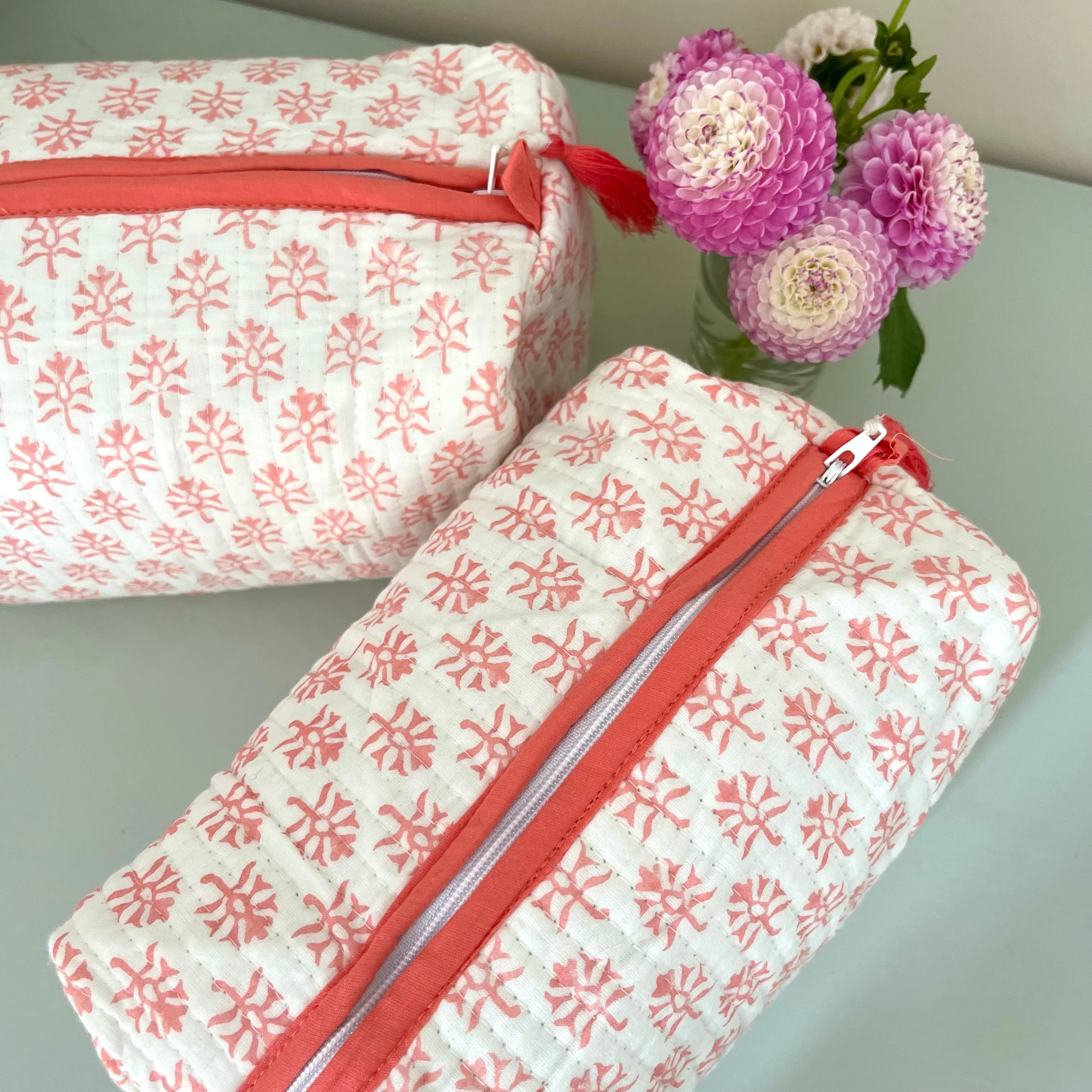 Inka Handblock Quilted Washbag - Pink