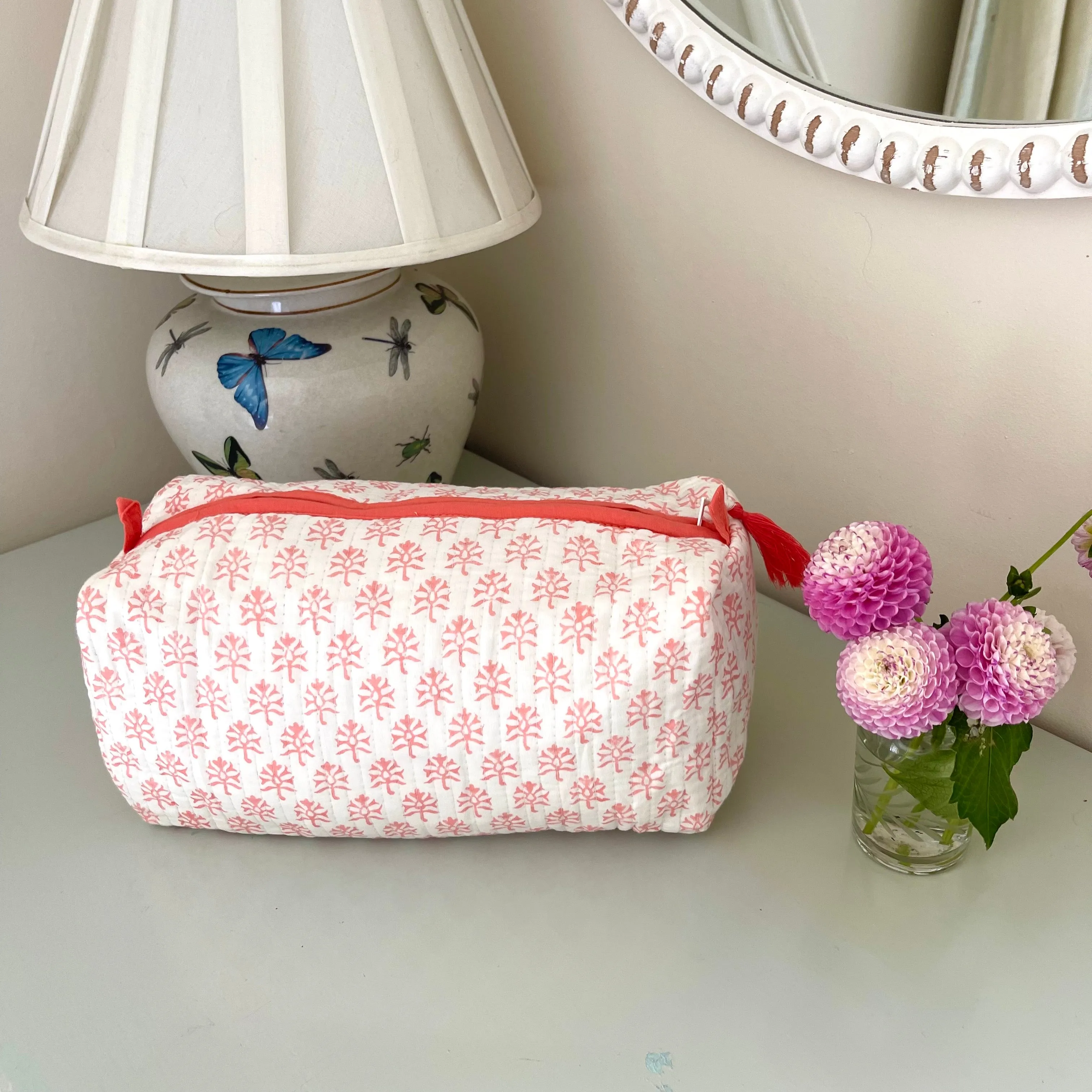 Inka Handblock Quilted Washbag - Pink