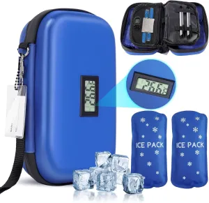 Insulin Cooler Travel Case - TSA Approved Insulin Travel Case with Thermometer Temperature Display - Insulin Travel Cooler with 2 Reusable Ice Packs