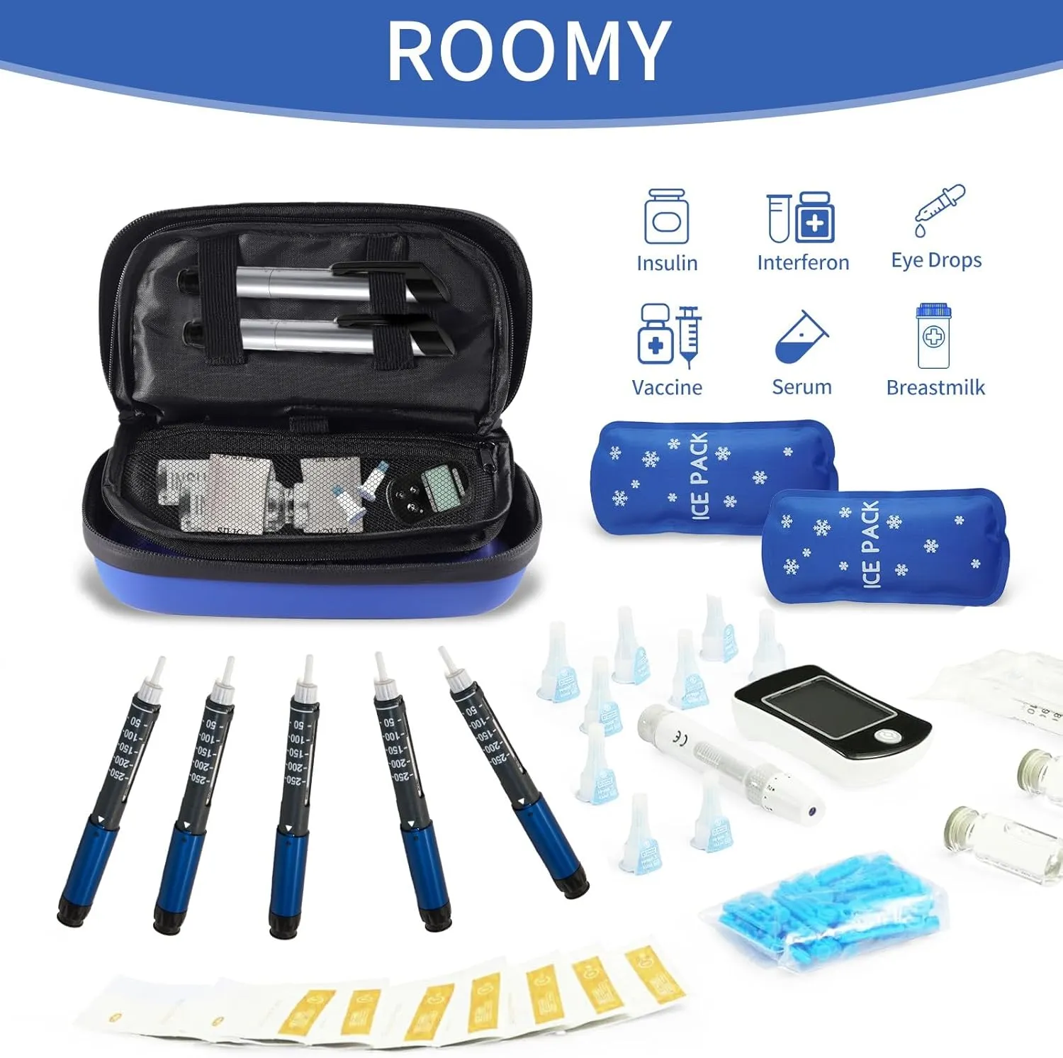Insulin Cooler Travel Case - TSA Approved Insulin Travel Case with Thermometer Temperature Display - Insulin Travel Cooler with 2 Reusable Ice Packs