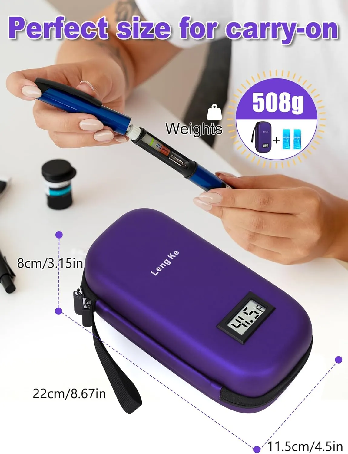 Insulin Cooler Travel Case TSA Approved,Temperature Display Insulin Travel Case for Insulin Pen Supplies, Medication Travel Case for Travel Daily Life, Insulin Pen Cooler Travel Case by LengKe