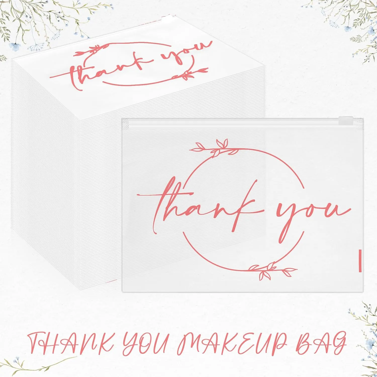 Ireer 100 Pcs Thank You Gift Makeup Bags EVA Clear Cosmetic Bag with Zipper Mini Makeup Thank You Toiletry Cosmetics Bulk Gifts for Women Birthday Daughter Sister(White, Rose Gold)