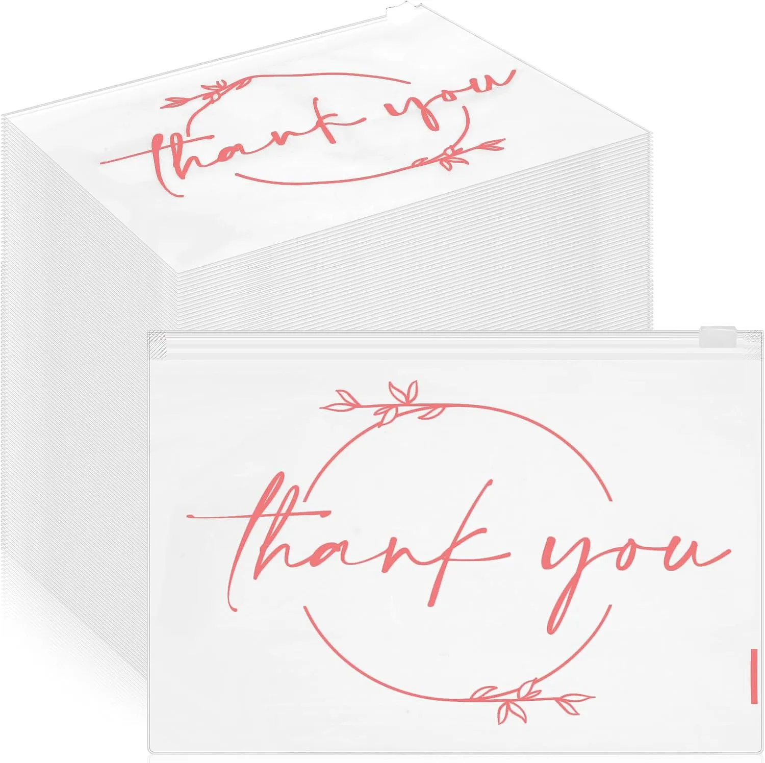 Ireer 100 Pcs Thank You Gift Makeup Bags EVA Clear Cosmetic Bag with Zipper Mini Makeup Thank You Toiletry Cosmetics Bulk Gifts for Women Birthday Daughter Sister(White, Rose Gold)