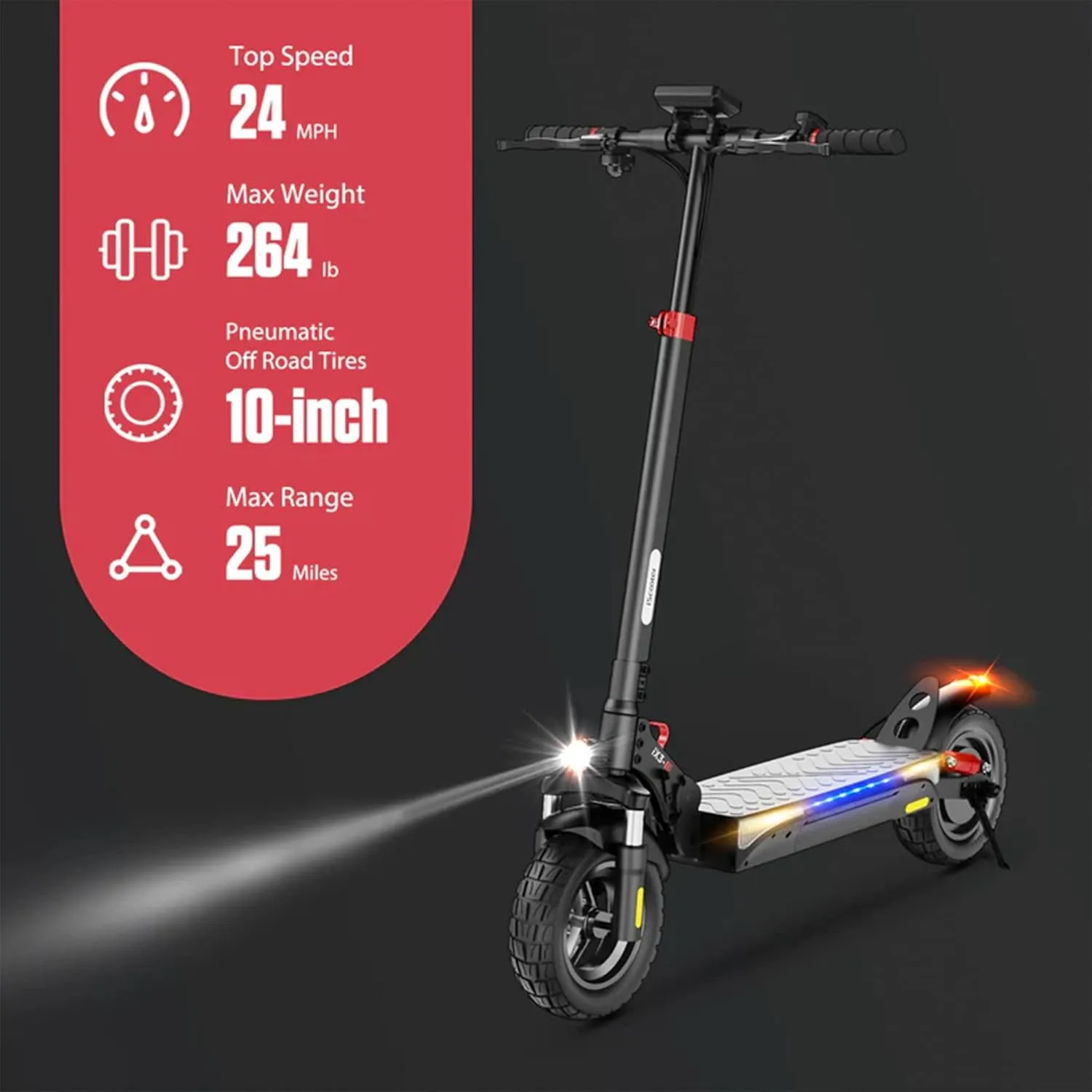 iScooter Electric Scooter Adult, 800W Motor E-Scooter Up to 25 Miles Range, 25MPH Top Speed, 10" Off Road Pneumatic Tires, Adjustable Handlebar Height Foldabable Commuting Electric Scooter for Adults