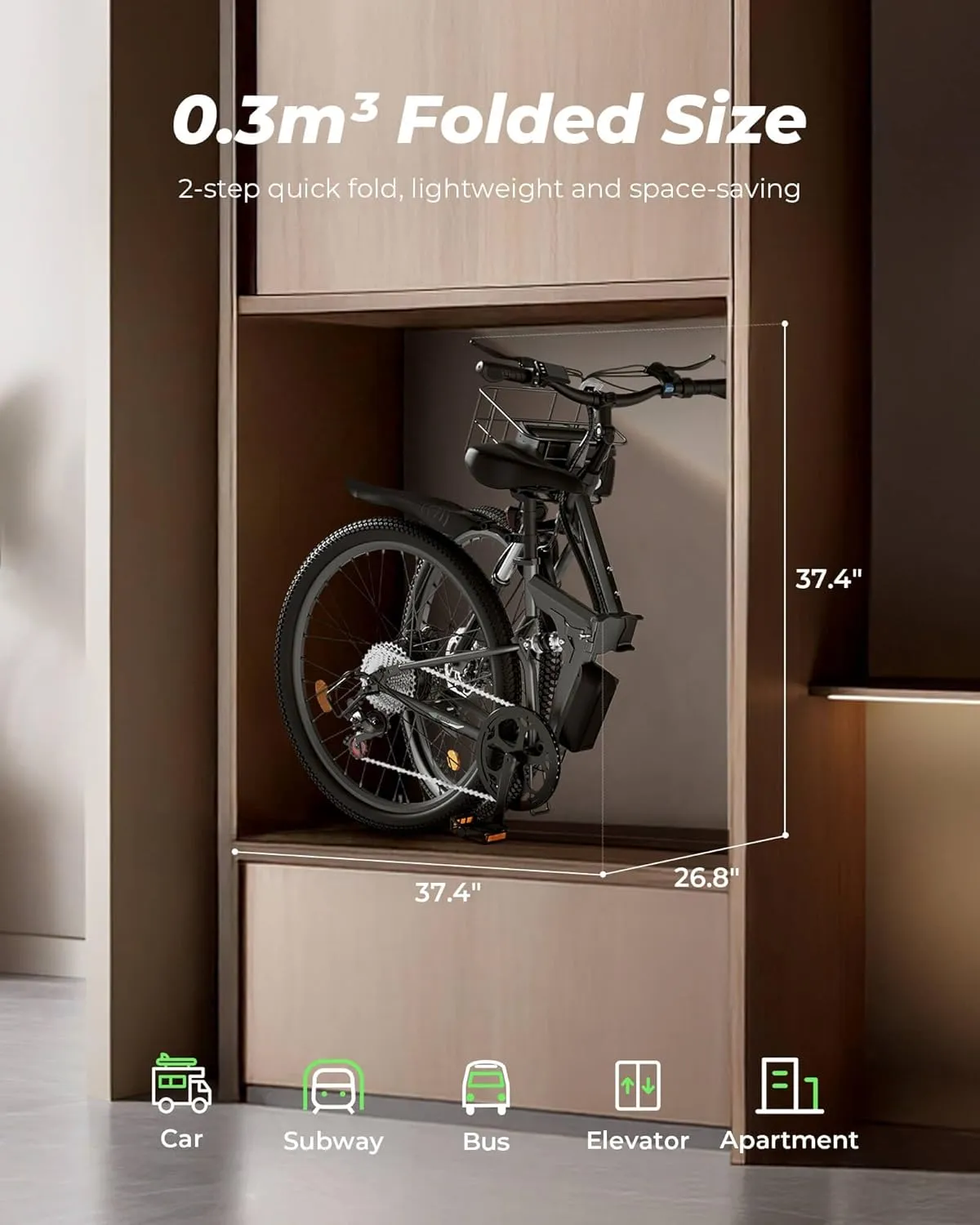 isinwheel M40 Folding Electric Bike for Adults 500W Ebike with Basket, Dual USB Charging Ports, Full Suspension, 7 Speed Gearshift, 20mph Foldable Electric Bicycles, 26" Electric Mountain Bike