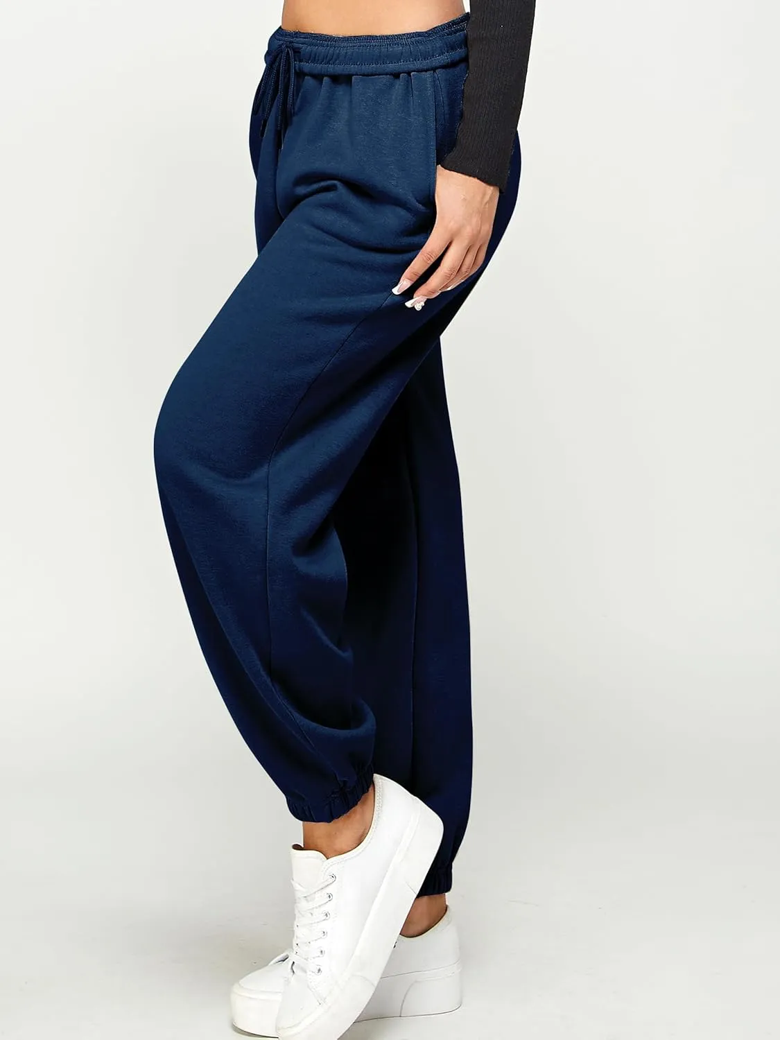 IUUI Women's High Waisted Fleece Sweatpants - Casual Baggy Joggers with Pockets, Foldable Warm Lounge Pants