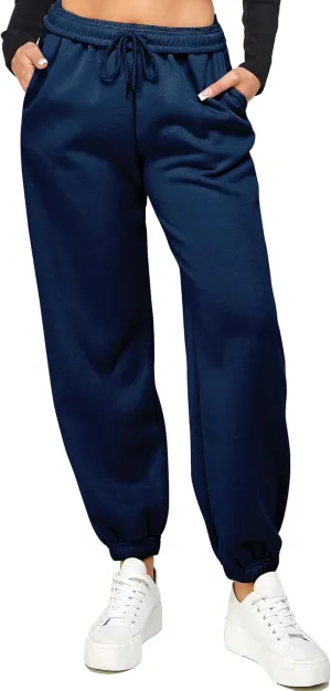 IUUI Women's High Waisted Fleece Sweatpants - Casual Baggy Joggers with Pockets, Foldable Warm Lounge Pants