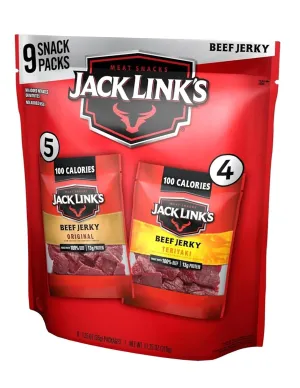 Jack Link's Beef Jerky Variety Pack Includes Original and Teriyaki Jerky, Bulk Protein Snack Bags, Good Source of Protein, Meat Snacks Made with 100% Beef, Individual Bags 1.25 Oz (Pack of 9)