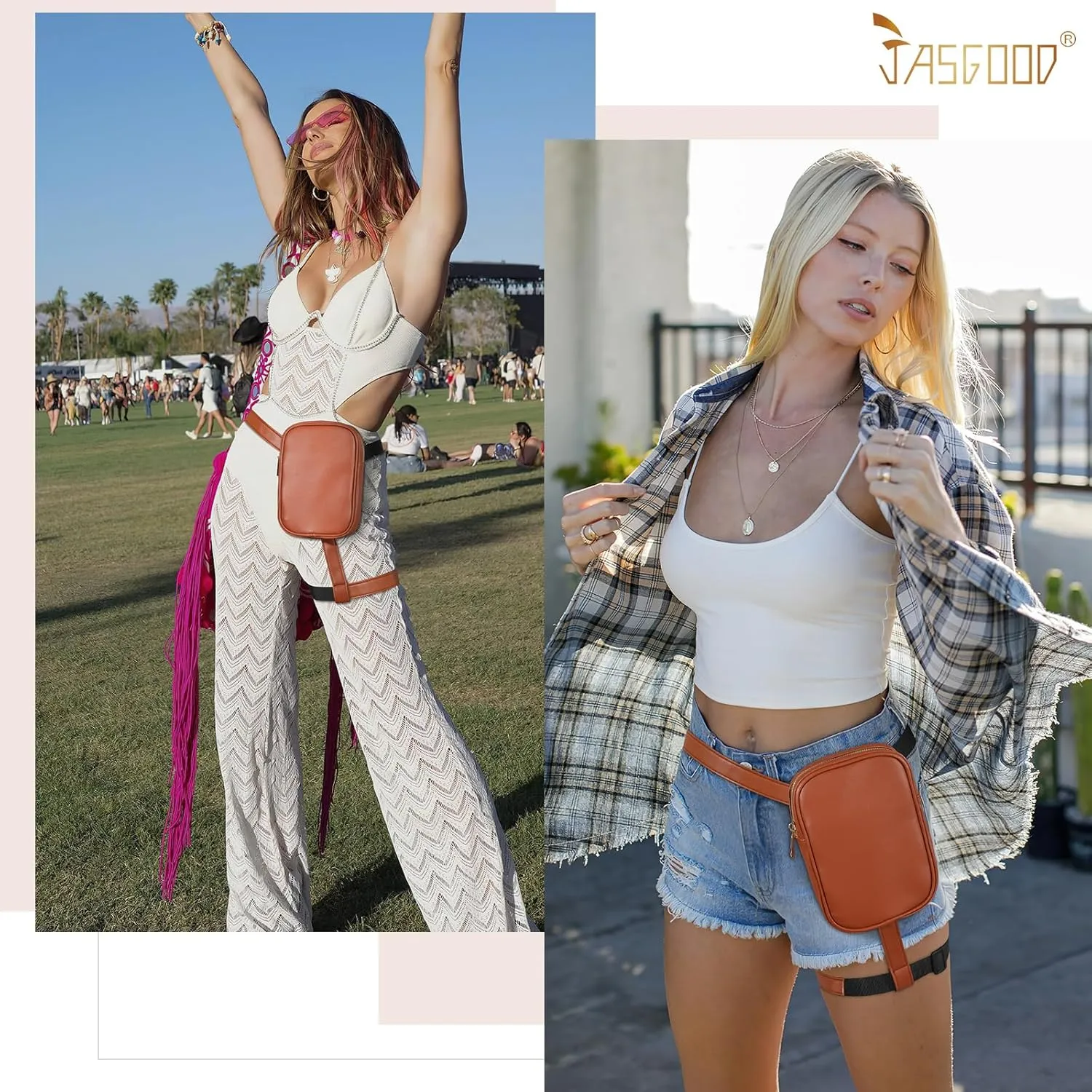 JASGOOD Thigh Harness Leg Bag Fanny Pack for Women Leg Purse Drop Leg Bag, B-Brown