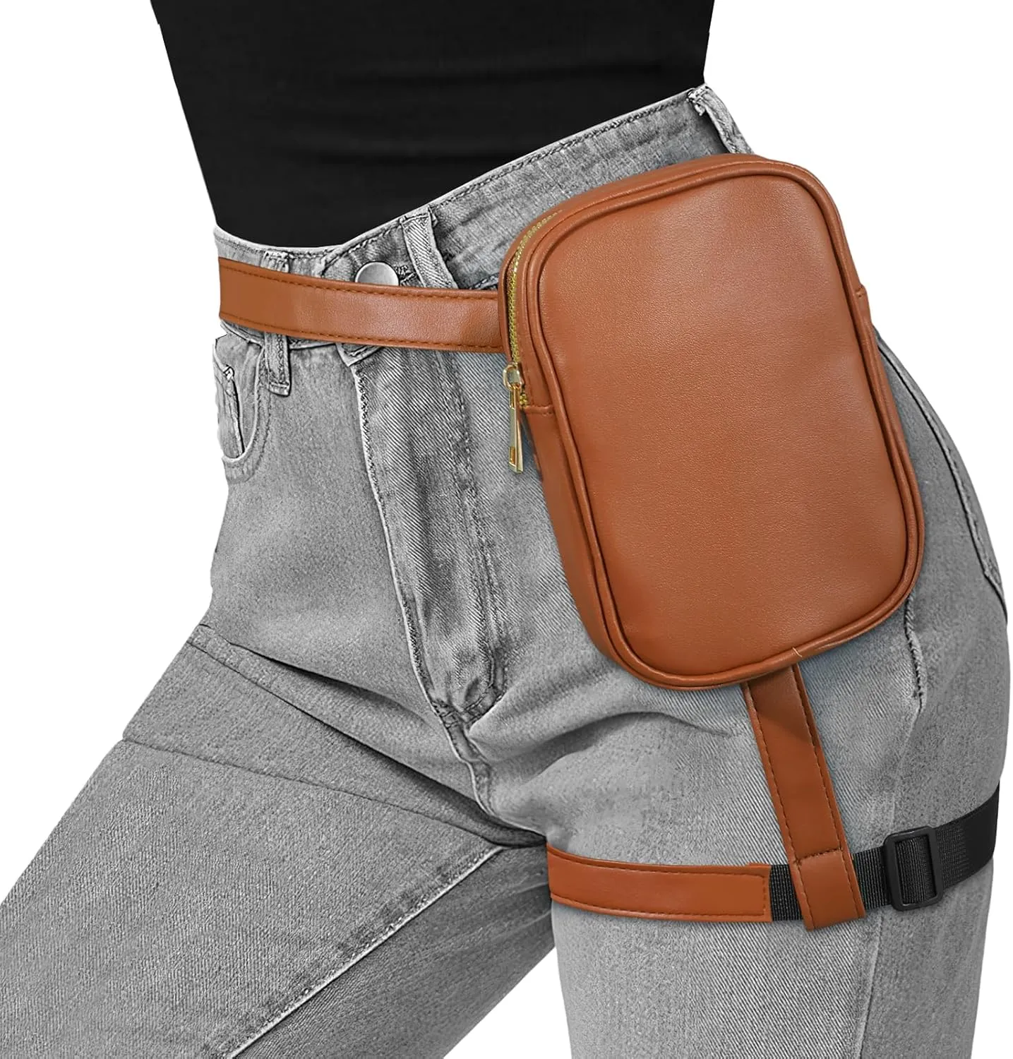 JASGOOD Thigh Harness Leg Bag Fanny Pack for Women Leg Purse Drop Leg Bag, B-Brown