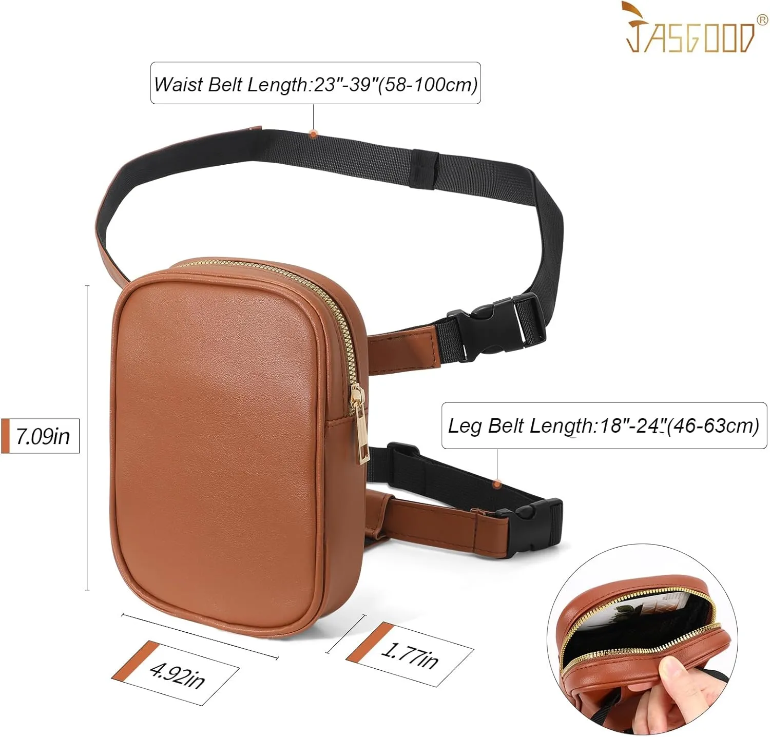 JASGOOD Thigh Harness Leg Bag Fanny Pack for Women Leg Purse Drop Leg Bag, B-Brown