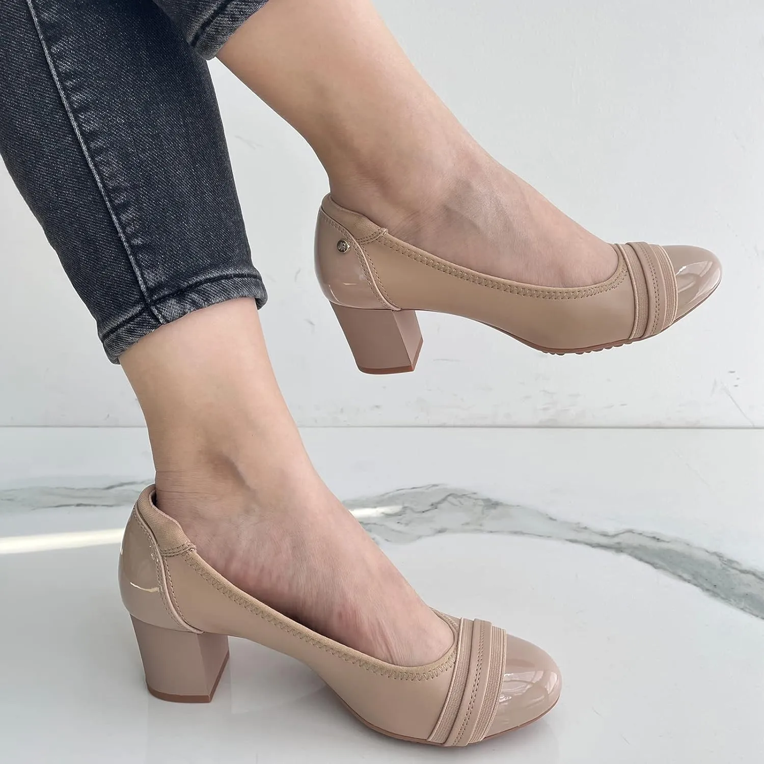 JENN ARDOR Chunky Block Pumps for Women Slip On Low Heel Closed Round Toe Dress Shoes Classic Mid Square Shoes Wedding Party Office Lady Shoes 2 inch