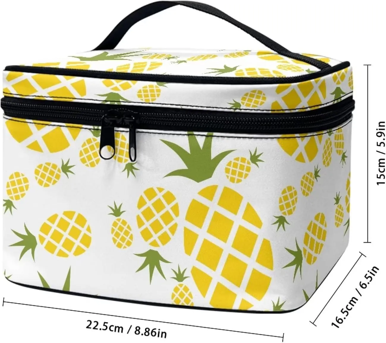 JEOCODY Pineapple Print Makeup Bag Portable Cosmetic Bag Portable Travel Makeup Train Case with Handle for Cosmetics Makeup Brushes, Girls, Women, Friends Gifts