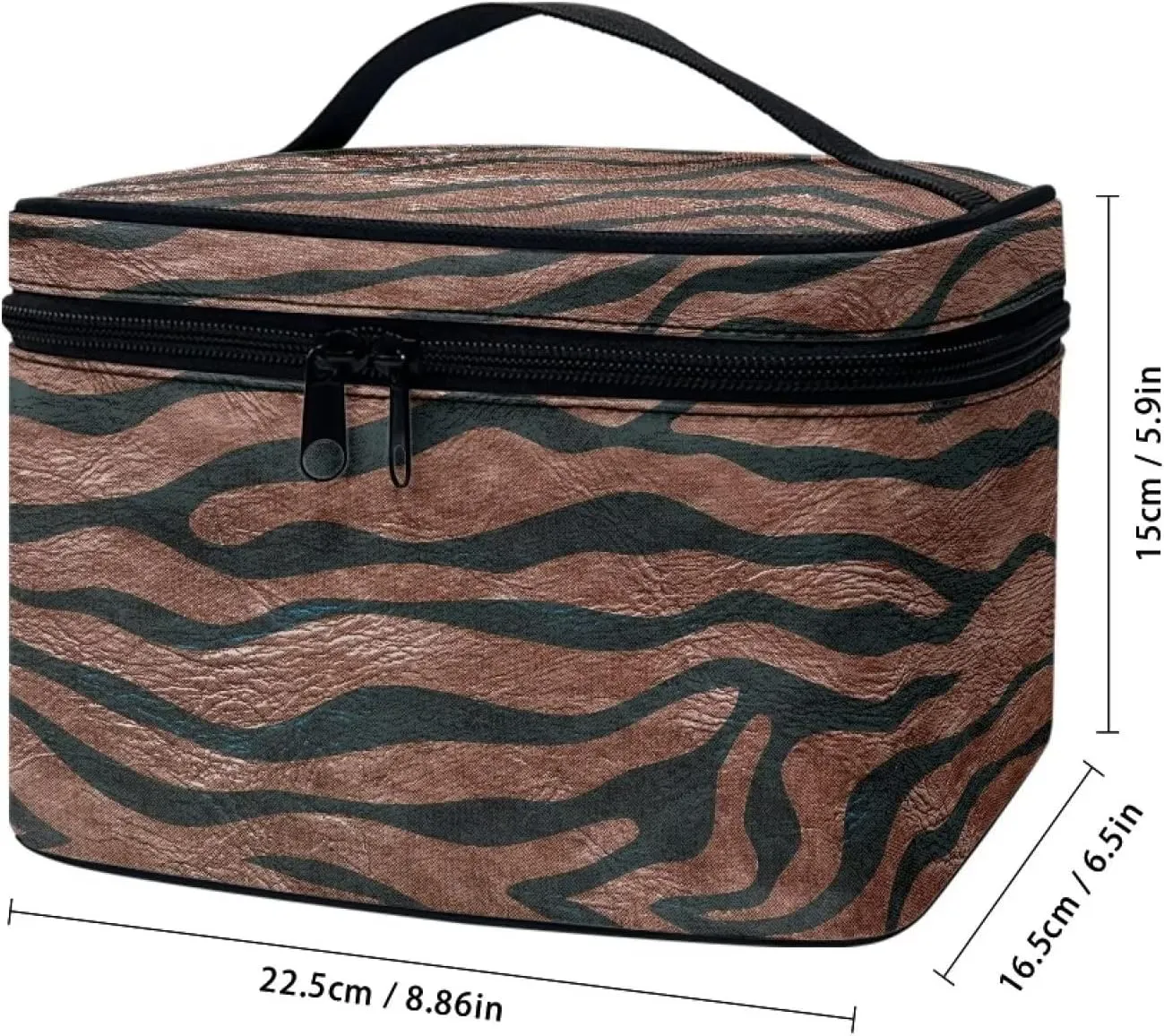 JEOCODY Travel Makeup Train Case Makeup Cosmetic Case Organizer Brown Zebra Print Makeup Bags for Women Cosmetic Bag Portable Travel Case Waterproof and Durable