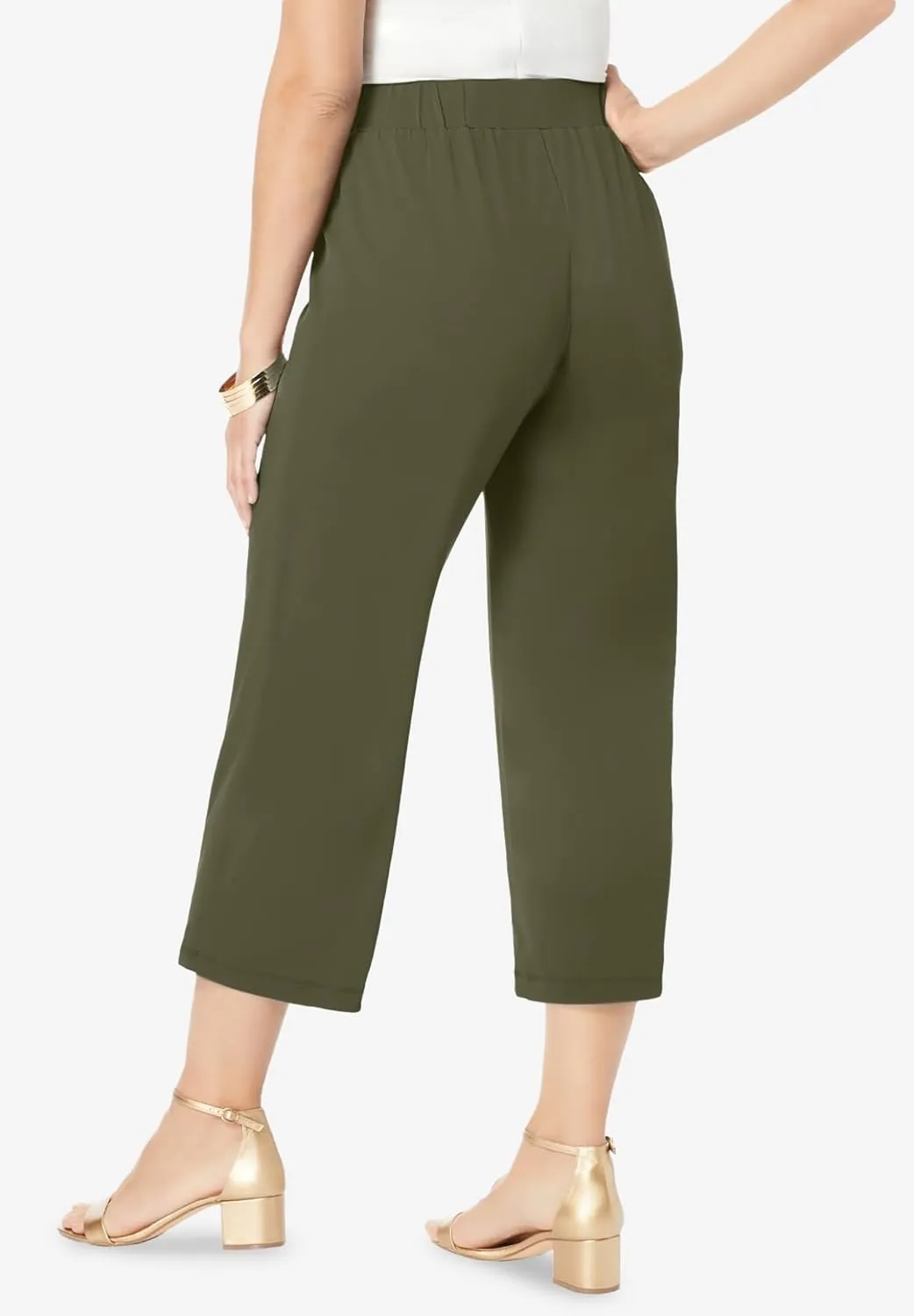 Jessica London Women's Plus Size Stretch Knit Wide Leg Crop Pant