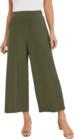 Jessica London Women's Plus Size Stretch Knit Wide Leg Crop Pant
