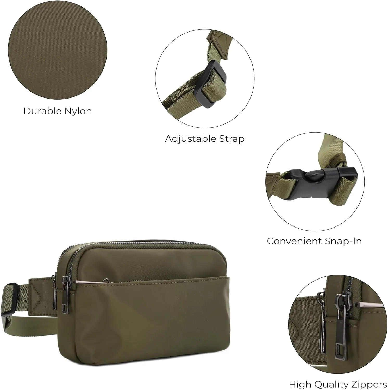 Jessie & James Crossbody Nylon Concealed Carry Waist Pack with Adjustable Buckle Strap Fashion Multi Pocket Belt Bag for| Olive