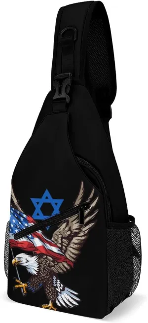Jewish America USA Flag Eagle Israel Sling Bags Travel Crossbody Shoulder Backpack Casual Daypack with Strap for Men Women