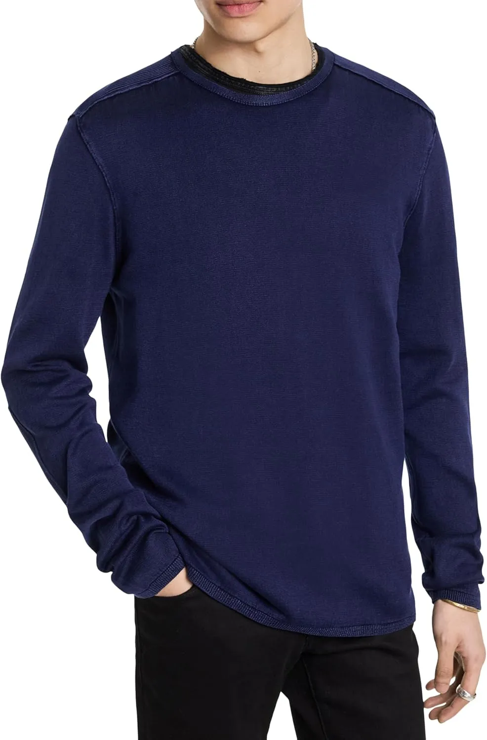 John Varvatos Men's Long Sleeve Crew Neck in Acid Wash