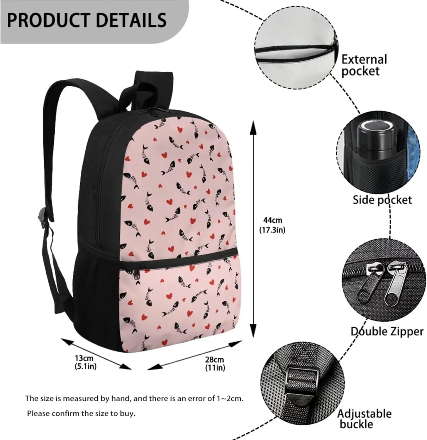 JoyLamoria Cat Fish Print Shoulder Bag Casual Pencil Bag Large Capacity Ice Packs Tote Bag Lunch Case for Boys Girls
