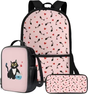 JoyLamoria Cat Fish Print Shoulder Bag Casual Pencil Bag Large Capacity Ice Packs Tote Bag Lunch Case for Boys Girls