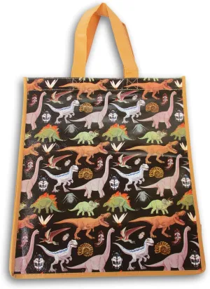 Jurassic Dinosaur Black Reusable Tote Bag - 13.5 x 15 Inch
