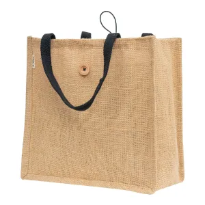 Jute Tote Bag with Button Closure