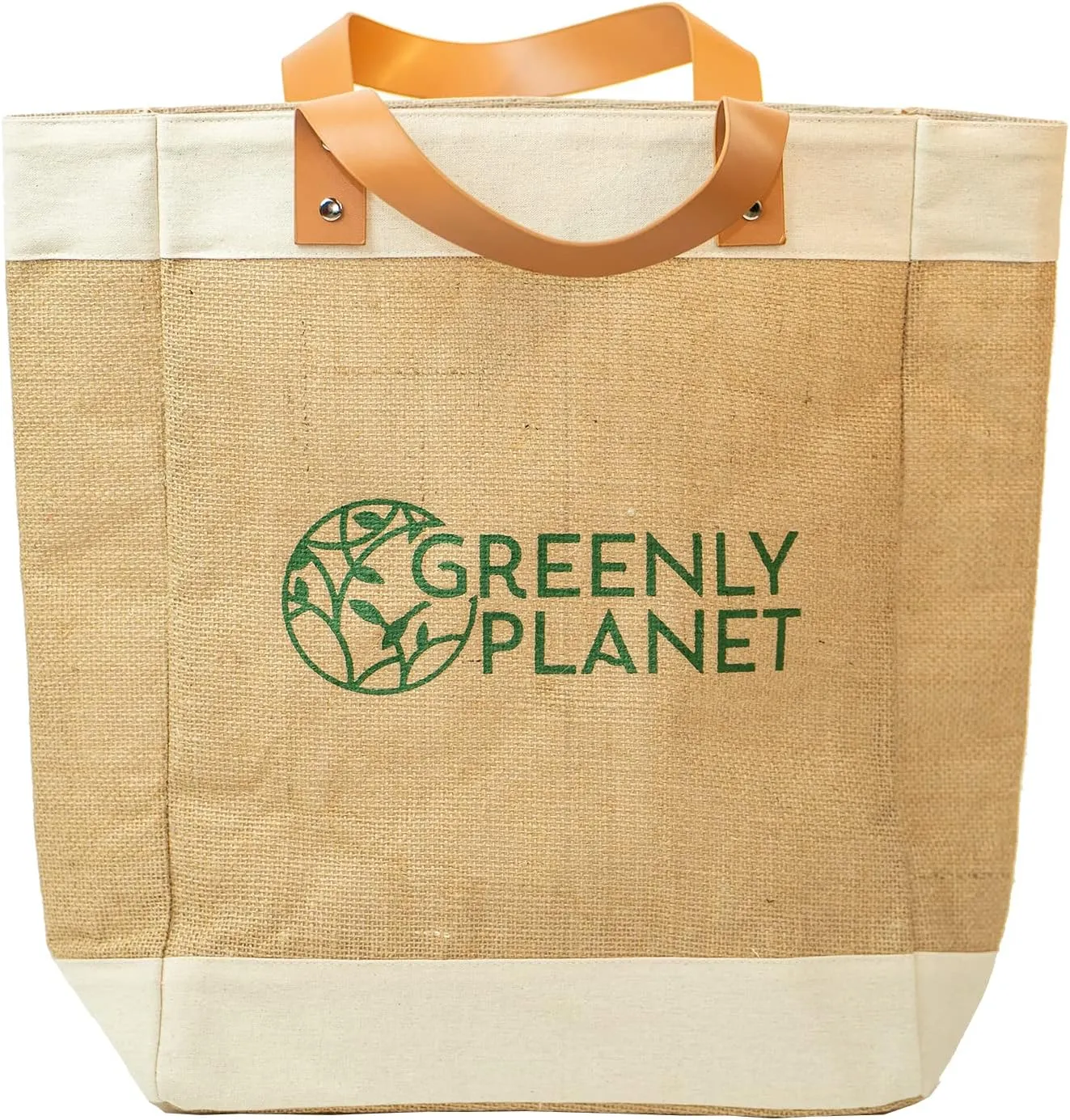 Jute Tote Bags With Handles, Eco Friendly Reusable Grocery Burlap Bag, Natural Durable Biodegradable Woven Beach Bag for Shopping, Laundry, Travel, Wedding Gifts (Orange Strap)