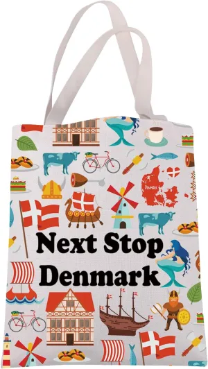 JXGZSO Denmark Travel Gift Next Stop Denmark Tote Canvas Bag Traveler Gift Denmark Vacation Handbag Danish landmark Trip Gift