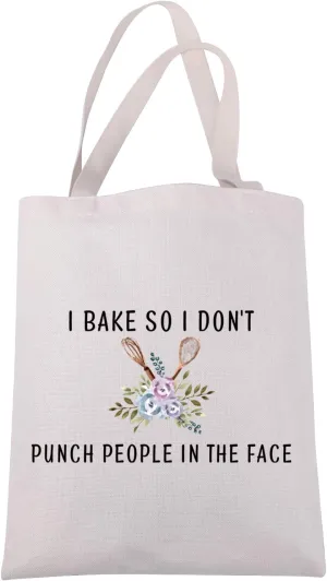 JXGZSO Funny Chef Tote Canvas Bag I Bake So I Don't Punch People In The Face Cooking Shoulder Bag Cooking Lover Gift