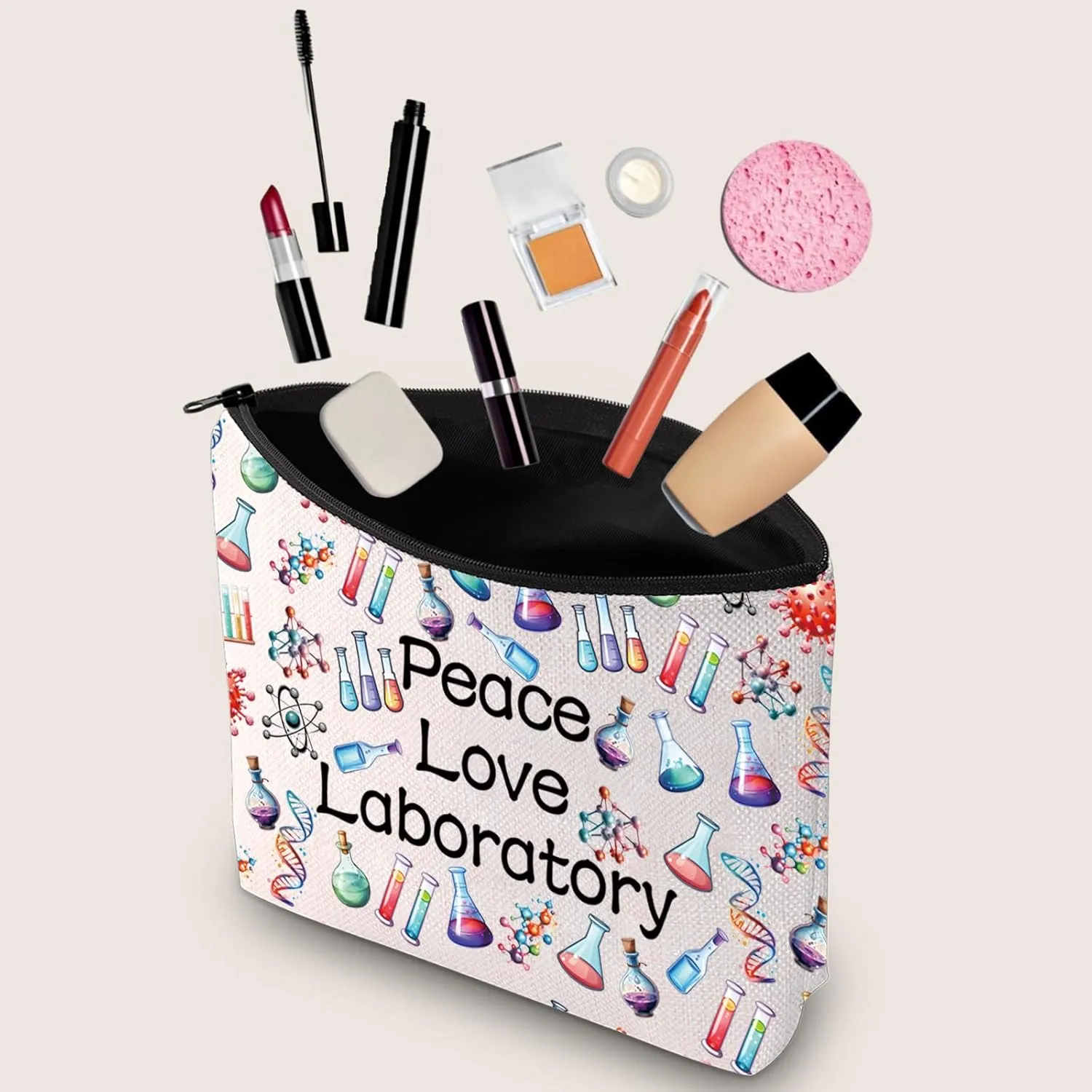 JXGZSO Lab Technician Makeup Bag Gift For Science Lovers Peace Love Laboratory Cosmetic Bag Biology Teacher Gift (Biologist Bag)