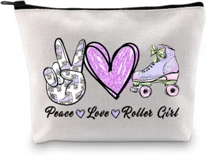 JXGZSO Roller Skating Makeup Bag Peace Love Roller Pouch Bag Skate Team Fan Gift Skate Lover Gift